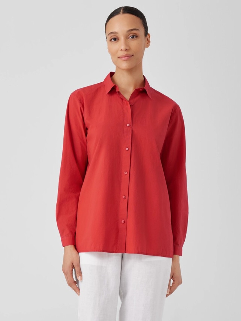 Eileen Fisher Washed Organic Cotton Poplin Shirt Flame XL